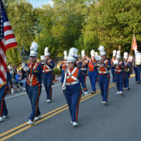 <p>A marching band plays during the South Salem Fire Department parade.</p>