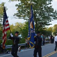 <p>Noroton Heights (Darien, Conn.) firefighters march in the South Salem parade.</p>
