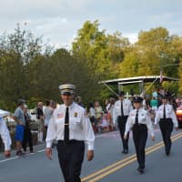 <p>Redding, Conn., firefighters march in the South Salem parade.</p>