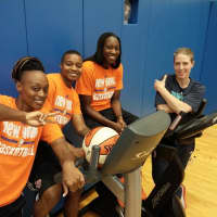 <p>New York Liberty WNBA players were out at their training facility in Tarrytown to help young women learn how math and science is important in their lives, Aug. 7.</p>