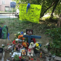 <p>Tributes to Chris Seguinot have been placed on the grassy spot where his car landed under the Ashford Avenue Bridge as well as on the top of the bridge.</p>