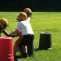 <p>Blocking techniques are one of the most important aspects of summer football practice at Hastings High School, which began Monday, Aug. 18.</p>