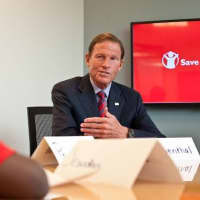 <p>Sen. Richard Blumenthal answers a question from Sebastian Nicolas, 7, of Bridgeport, as part of a kids roundtable during his visit to Save the Children USA headquarters in Fairfield on Wednesday.</p>