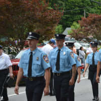 <p>North Highlands firefighters march in the Mahopac parade.</p>