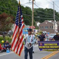 <p>Eastchester firefighters march in the Mahopac parade.</p>