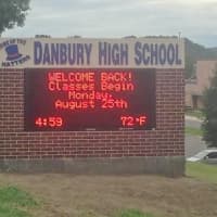 <p>Danbury High School has a new electronic sign at its entrance on Clapboard Ridge Road. </p>