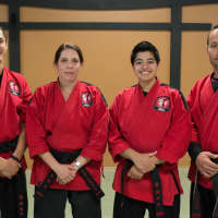 <p>(Left to right) are Ryan Matherne, Laura Frattaroli, Sarah Malhotra and Manny Esmeraldo of The Dojo in Stamford. The karate facility will host a 5k run/walk on Sept. 14 to benefit Stamford EMS and Stamford Hospital. </p>