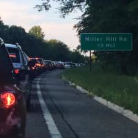 <p>Stop-and-go traffic just south of the Miller Hill Road exit on the Taconic State Parkway Monday evening.</p>