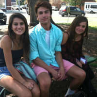 <p>Lisa Maxwell, Brandon Delcristo and Sara Fogarty relax after their first day at Greenwich High as sophomores.</p>