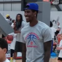 <p>New York Knick Iman shumpert watching kids during a drill at his  clinic.</p>