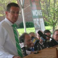<p>Gov. Dannel P. Malloy speaks at the reopening of J.M. Wright Technical High School in Stamford on Wednesday.</p>