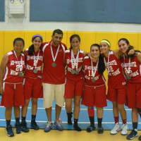 <p>The silver medal winning Mid-Westchester Under-16 Girls basketball team at the Maccabi Games in Detroit.</p>
