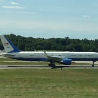 <p>Air Force One after landing at Westchester County Airport just before 2 p.m. Friday.</p>