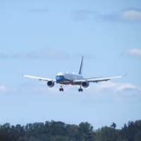 <p>Air Force One descending on Westchester County Airport during its first landing there in a 28-hour time span on Friday.</p>