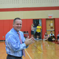 <p>Somers High School Principal Mark Bayer, pictured after taking the Ice Bucket Challenge.</p>