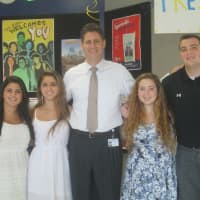 <p>Seniors at Walter Panas, pictured with interim principal Phil Kavanaugh, said they are excited for their senior year.</p>