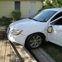 <p>The car came to a screeching halt when it crashed into the bench in New Rochelle.</p>