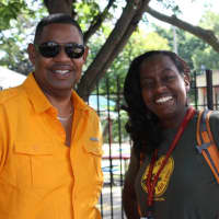 <p>Superintendent Kenneth Hamilton at the backpack giveaway at Hartley Park in Mount Vernon.</p>