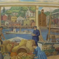 <p>&#x27;The Saugatuck Mural&#x27; by Robert Lambdin is currently being restored.</p>