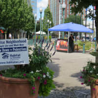 <p>A DJ was stationed in the center of downtown New Rochelle to provide music to shoppers.</p>