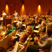 <p>Residents for and against the French-American School of New York speak at the final public hearing on its proposed White Plains campus. </p>