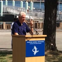 <p>Former President Bill Clinton speaks at the launch of the Billion Oyster grant last week at the New York Harbor School on Governors Island.</p>