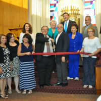 <p>Community officials and members of the First Hebrew Congregation gather to celebrate the congregation&#x27;s opening. </p>