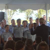 <p>The U.S. Coast Guard Cadet Glee Club performs during the Sept. 11 remembrance ceremony.</p>