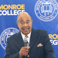 <p>New Rochelle teaching legend James Gaddy addressing the audience about his new building.</p>