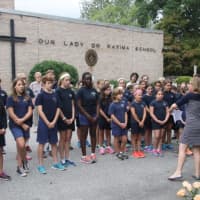 <p>Students gather at the Our Lady of Fatima School&#x27;s 9/11 Memorial Service.</p>