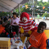 <p>Ronald McDonald made an appearance, much to the delight of the crowd at the Wheelchair Games.</p>