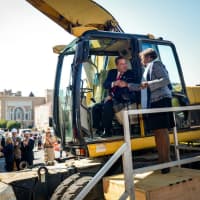 <p>State Sen. Andrea Stewart-Cousins and Mayor Mike Spano talk at the second phase the demolition. </p>