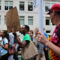 <p>Pace University students gather together to walk in the climate march in New York City. </p>