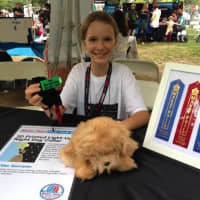 <p>Blythe Serrano, 11, of Norwalk, wins an Editor&#x27;s Choice award for a light-up pet collar she displayed at the World Maker Faire 2014 in New York.</p>