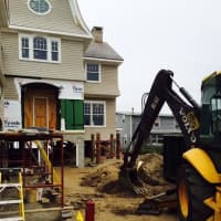 <p>Construction workers hit and ruptured a gas line at 605 Fairfield Beach Road at about 4 p.m. Monday. </p>