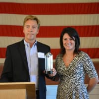 <p>Fryer Machine Systems President Lawrence Fryer, left, and Putnam EDC President Meghan Taylor, right.</p>