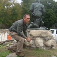 <p>Francis Miller of ConservArt describes some of the work being completed to restore the Minute Man Monument in Westport.</p>