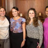 <p>Gail Simmons, Manhattanville College provost and VP of academic affairs; Allyson Kapadia and Laura Montoya, Manhattanville College Career Services; Dana Miel, Arthritis Foundation; Lauren Ziadie, Morgan Stanley and Steve Albanese, assistant dean. </p>
