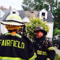 <p>Fairfield firefighters battle a blaze at 52 Adelaide St. </p>