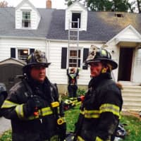<p>Fairfield firefighters battle a blaze at 52 Adelaide St. </p>