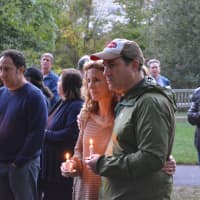 <p>Miles Applebaum&#x27;s parents, Shari and Edward Applebaum, gather at a vigil in Armonk.</p>