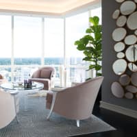 <p>The living room at the Dream Home at The Ritz Carlton in White Plains offers picturesque views.</p>