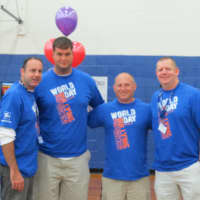<p>New Rochelle teachers sported their own blue shirts in honor of National Blue Shirt Day.</p>