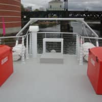 <p>The rear observation deck on the Spirit of the Sound.</p>