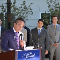 <p>Jan Burman of the Engel Burman Group speaks at the grand opening for The Bristal at Armonk.</p>