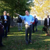 <p>Hudson Harbor President Joe Cotter points out where the new kiddie pool with be built</p>