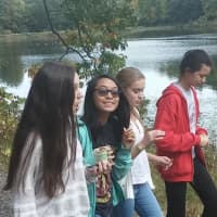 <p>Pocantico Hills students walked the one mile around Swan Lake at the Rockefeller Preserve in Tarrytown, Oct. 10</p>