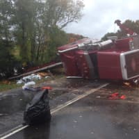 <p>A tractor trailer rollover occurred on eastbound Interstate 84 at Lime Kiln Road Thursday morning.</p>