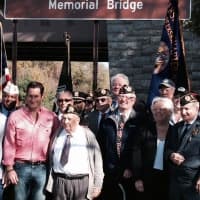 <p>Members of the  Northern Westchester-Putnam Disabled American Veterans Chapter 137, Sen. Ball and Assemblywoman Galef gather under the dedicated bridge. </p>