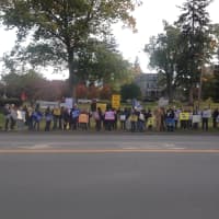 <p>Students, parents and faculty lined North Broadway and were greeted by honks of support in White Plains.</p>